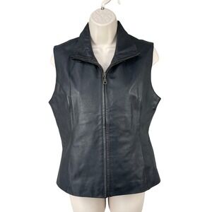 Mark Alan Genuine Leather Vest Women Size S Zip Moto Minimalist Biker Edgy Black